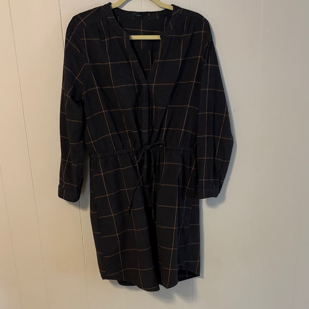 Prana Black Plaid Long Sleeve Dress